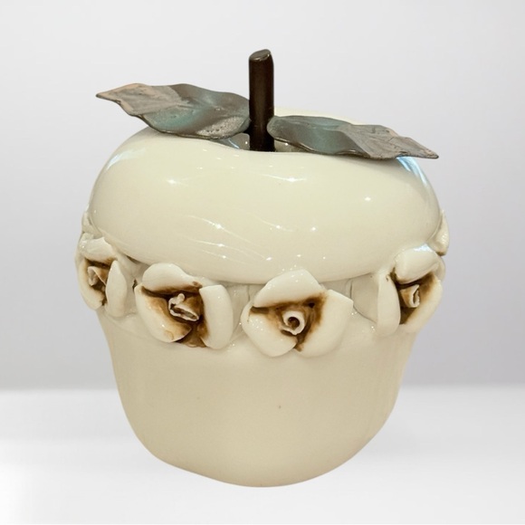 Ceramic Apple with Floral Accents - Picture 1 of 4